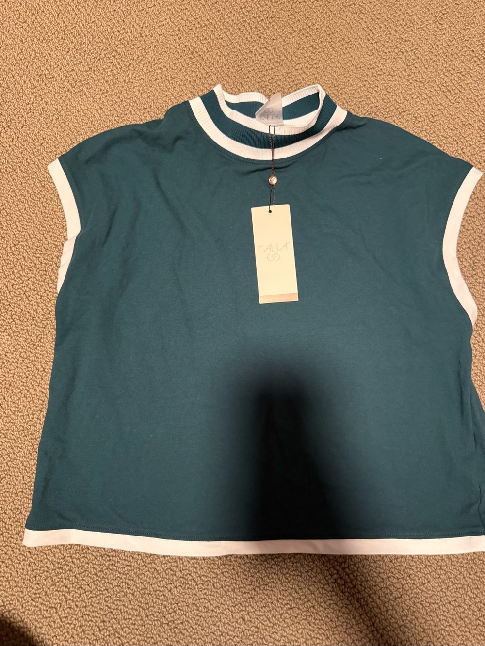 CALIA by Carrie Underwood Teal Athletic Mock-Neck Tank with White Trim